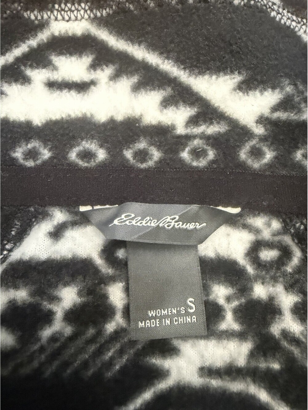 Eddie Bauer Sweater Womens Small Black White Fleece Pullover 3/4 Zipper - Picture 9 of 9
